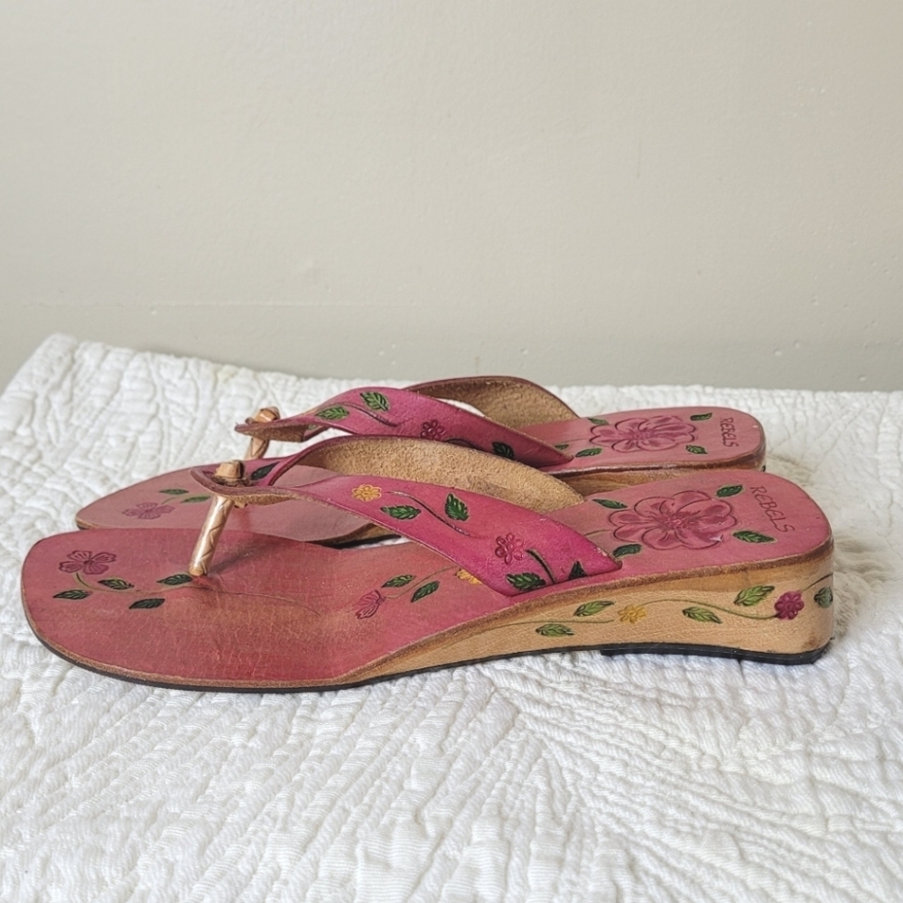 Rebels Leather Boho Sandals Size 9 Hand Painted - Picture 2 of 10